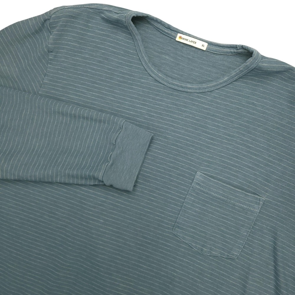 Marine Layer Shirt Mens XL Blue Stripe Long Sleeve Pocket Crewneck Tee